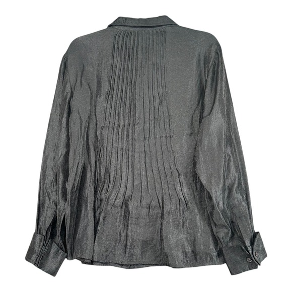 Coldwater Creek Petites Large PL Black Pintucked Button Shirt Office Career - Picture 2 of 12